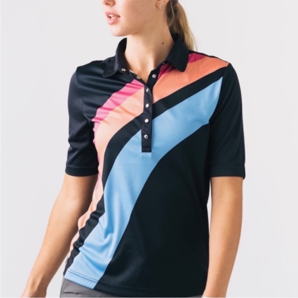 ZYIA Tops - Zyia Active Women’s Clubhouse Polo Rainbow Golf Shirt Large